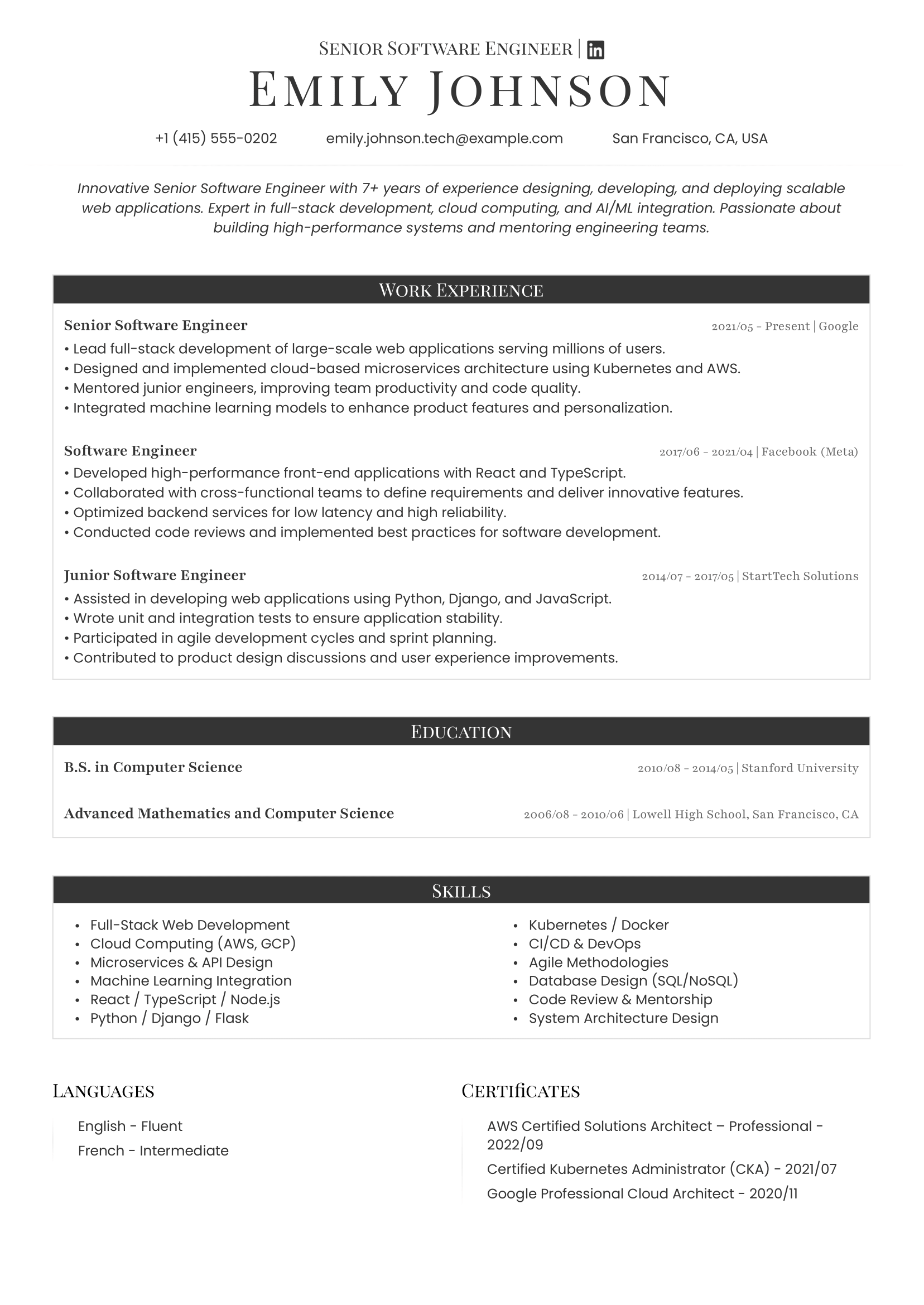 free ATS resume template balck version