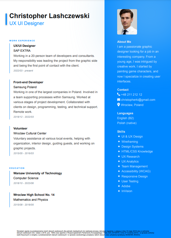 Vista previa de la plantilla de CV en inglés