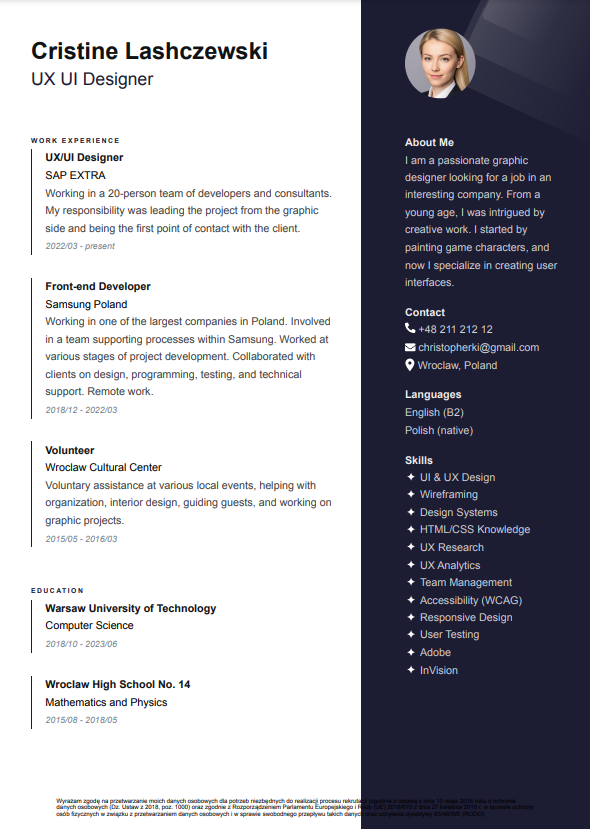 Vista previa de la plantilla de CV en inglés