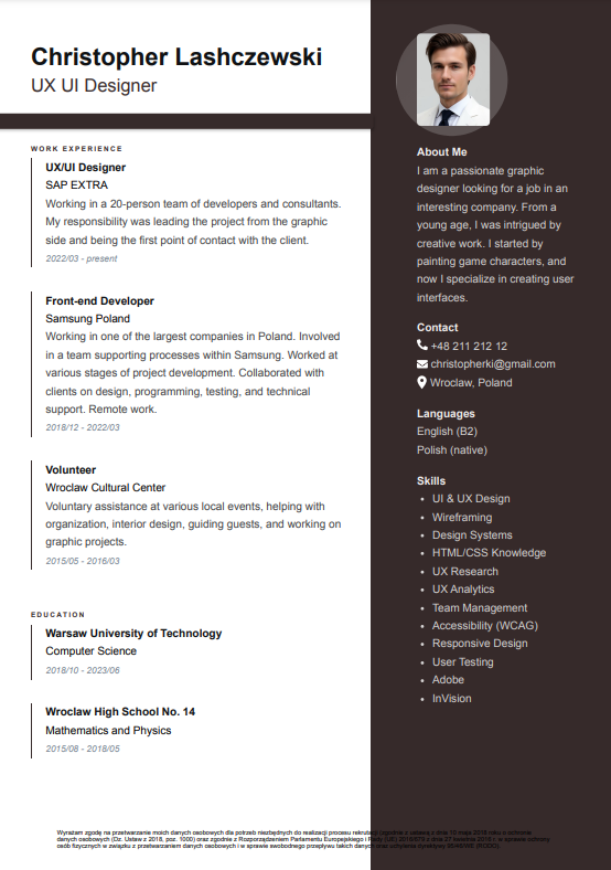 Vista previa de la plantilla de CV en inglés