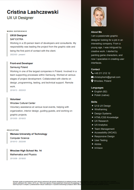 Vista previa de la plantilla de CV en inglés