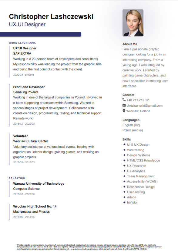 Vista previa de la plantilla de CV en inglés