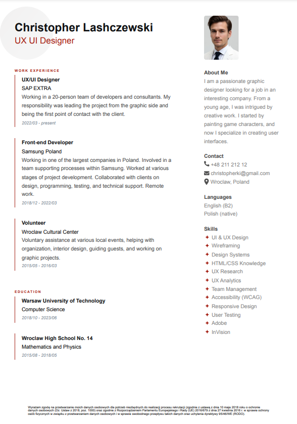 Vista previa de la plantilla de CV en inglés