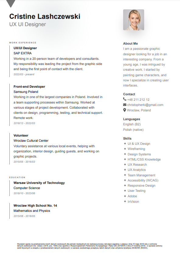 Vista previa de la plantilla de CV en inglés