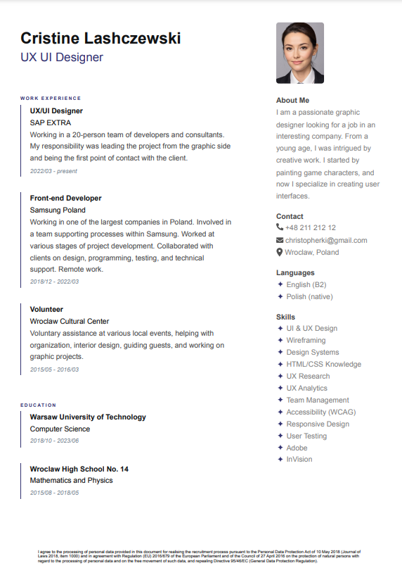 Vista previa de la plantilla de CV en inglés