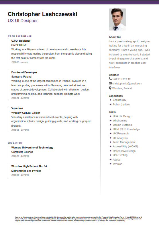 Vista previa de la plantilla de CV en inglés